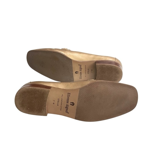 90s Etienne Aigner Gold Leather Loafers Sz 7M - Picture 9 of 15